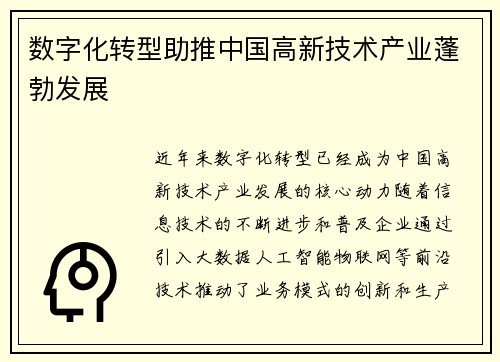 数字化转型助推中国高新技术产业蓬勃发展